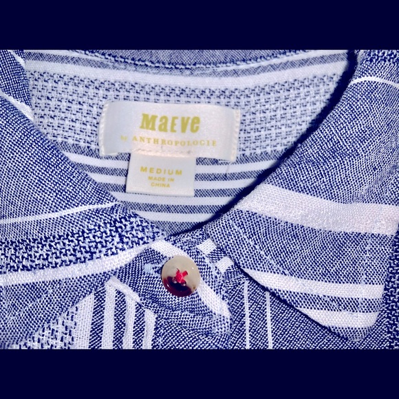 Anthropologie Maeve Blue Stripe Button Down Blouse - Picture 5 of 5